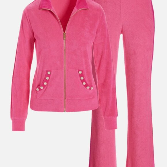 Boston Proper THREE PIECE Track Suit Pink Terry Cloth BARBIE XS Striped Stunning - Picture 3 of 16